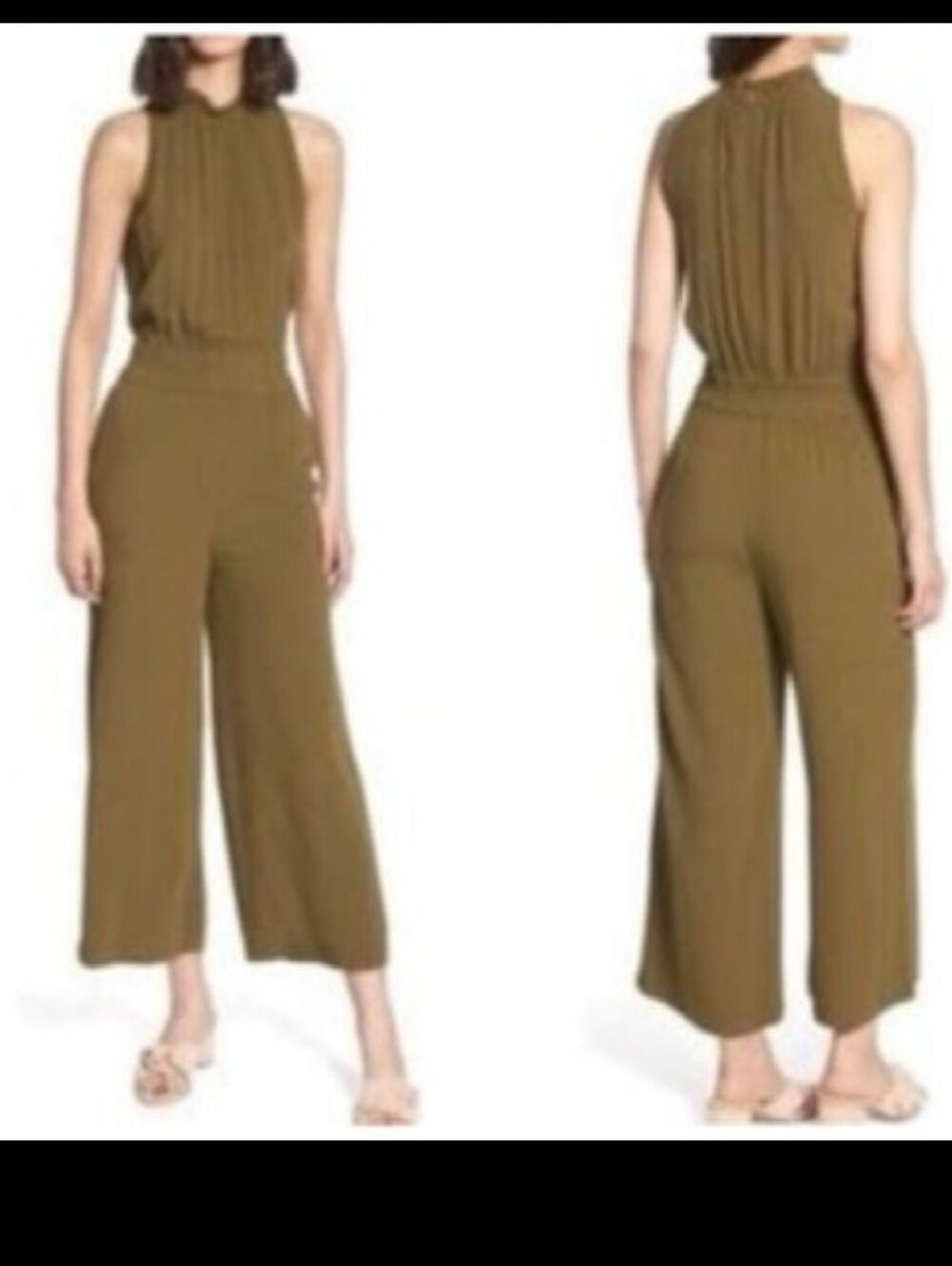 Chelsea 28 Jumpsuit Wide Leg Cropped Sleeveless Olive Green Flowy Medium